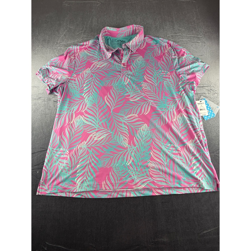 Birdie Bound Womens 3XL Polo Shirt Pink Teal Tropical Palm Leaf Golf Performance